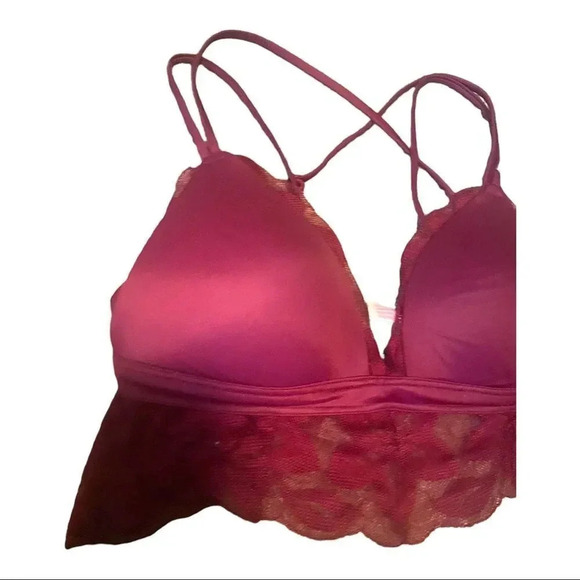Pink Pretty Burgundy Lace Trimmed Bralette Strappy Padded Push-Up - Picture 3 of 5